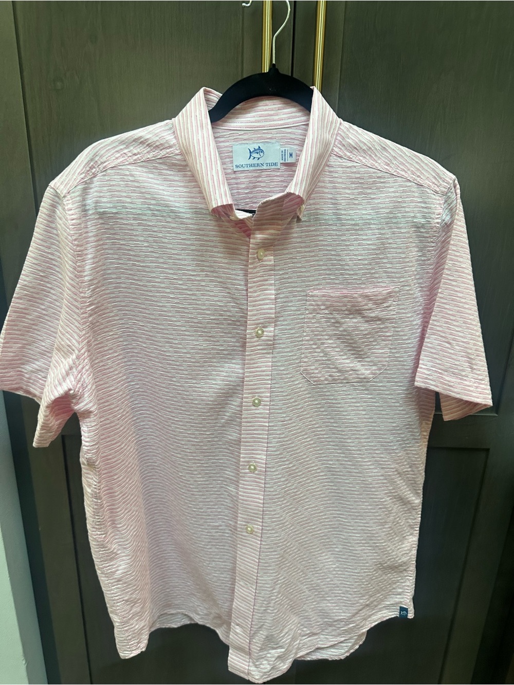 Southern Tide Men's Pink Short-Sleeve Button-Down Shirt medium